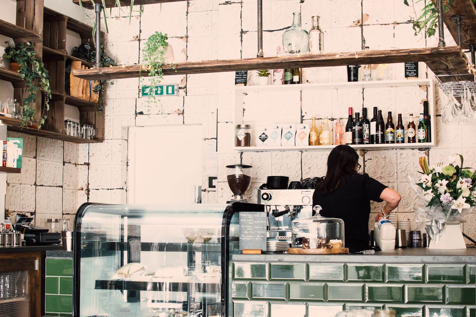 A café counter with espresso equipment ready for the morning rush