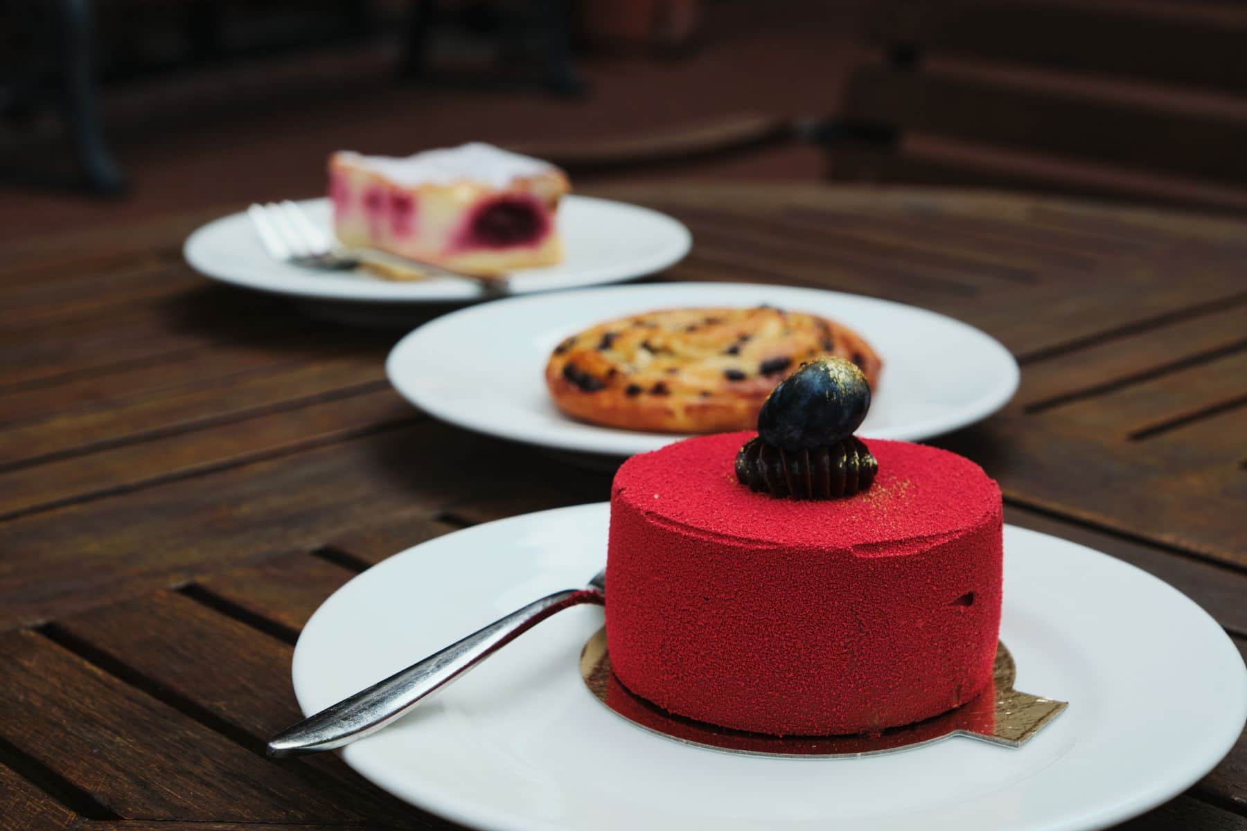 A dessert plate from a bakery, served fresh